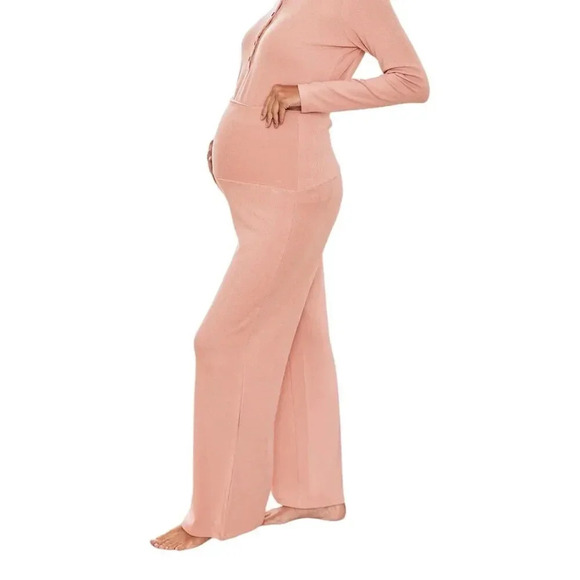 Angel Maternity Isabelle Loungewear Sleepwear Dusty Pink Wide Leg Pants L